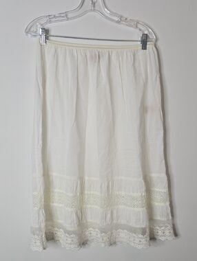 Vintage Cottagecore Prairie April Cornell Cream Lace-Trim Midi Skirt